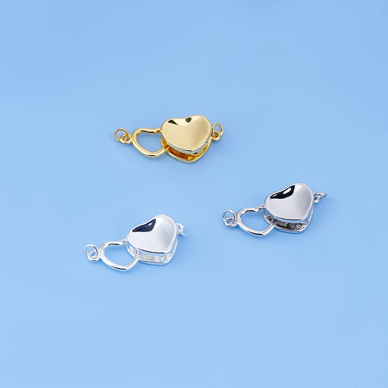

S925 sterling silver heart-shaped double ring press buckle tower buckle bracelet semi-finished handmade DIY accessories