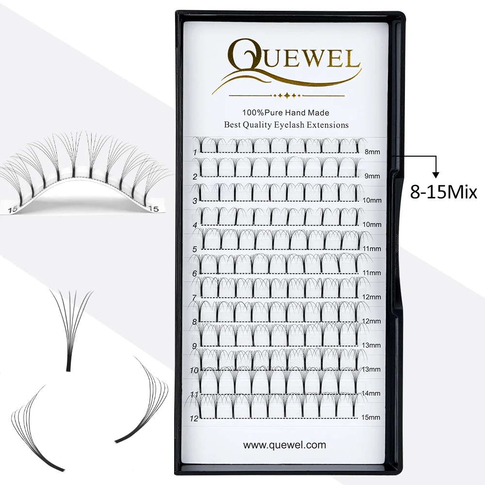 Quewel Long Stem False Lashes 5 Trays Premade Russian Volume Fans Eyelash Extension 3D/4D/5D/6D Faux Mink Eyelashes Supplies