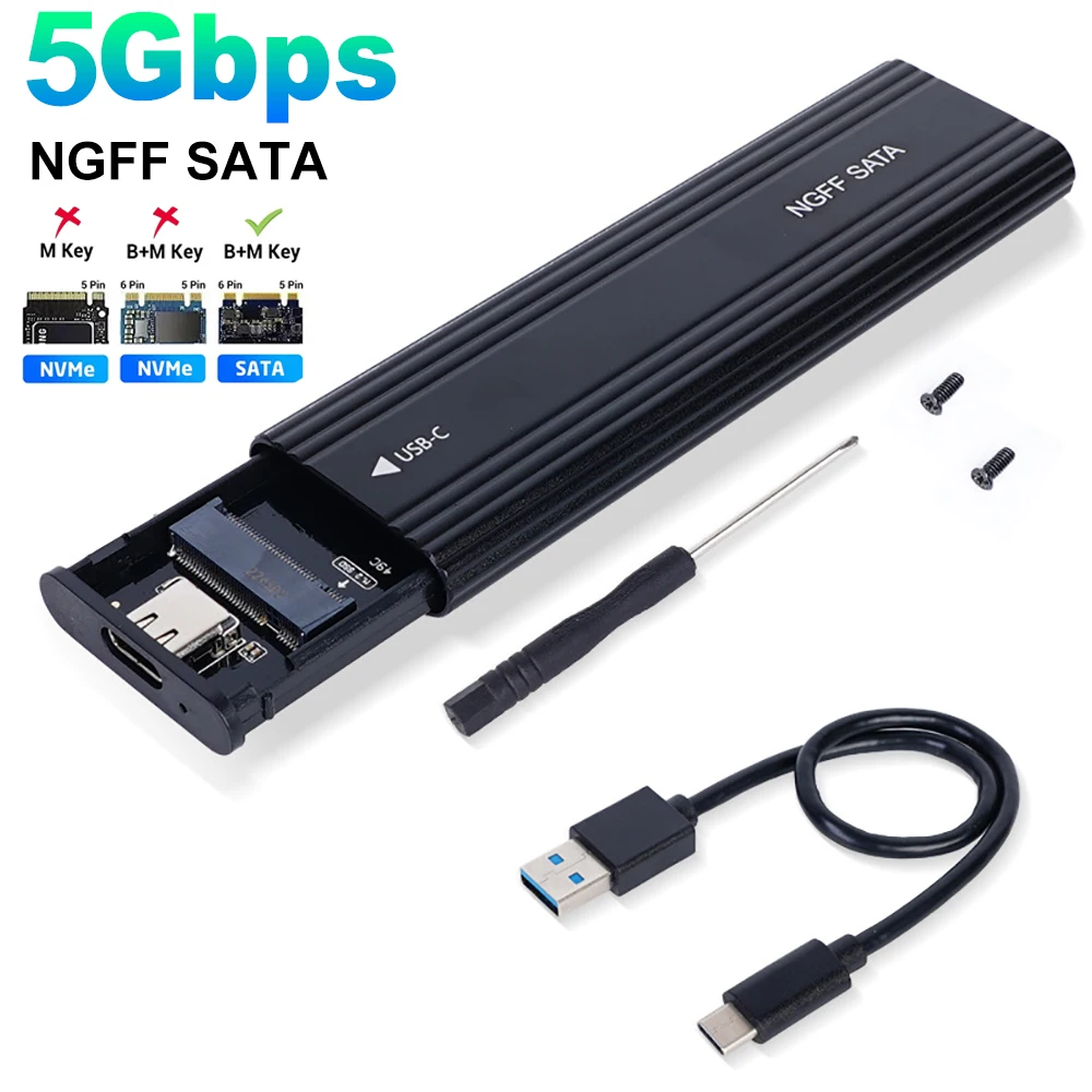 M2 SSD-behuizing NVME SATA Dual Protocol M.2 naar USB Type C SSD-behuizingsadapter NVME SATA SSD-schijfbox Ondersteunt M-toetsen en B&M-toetsen