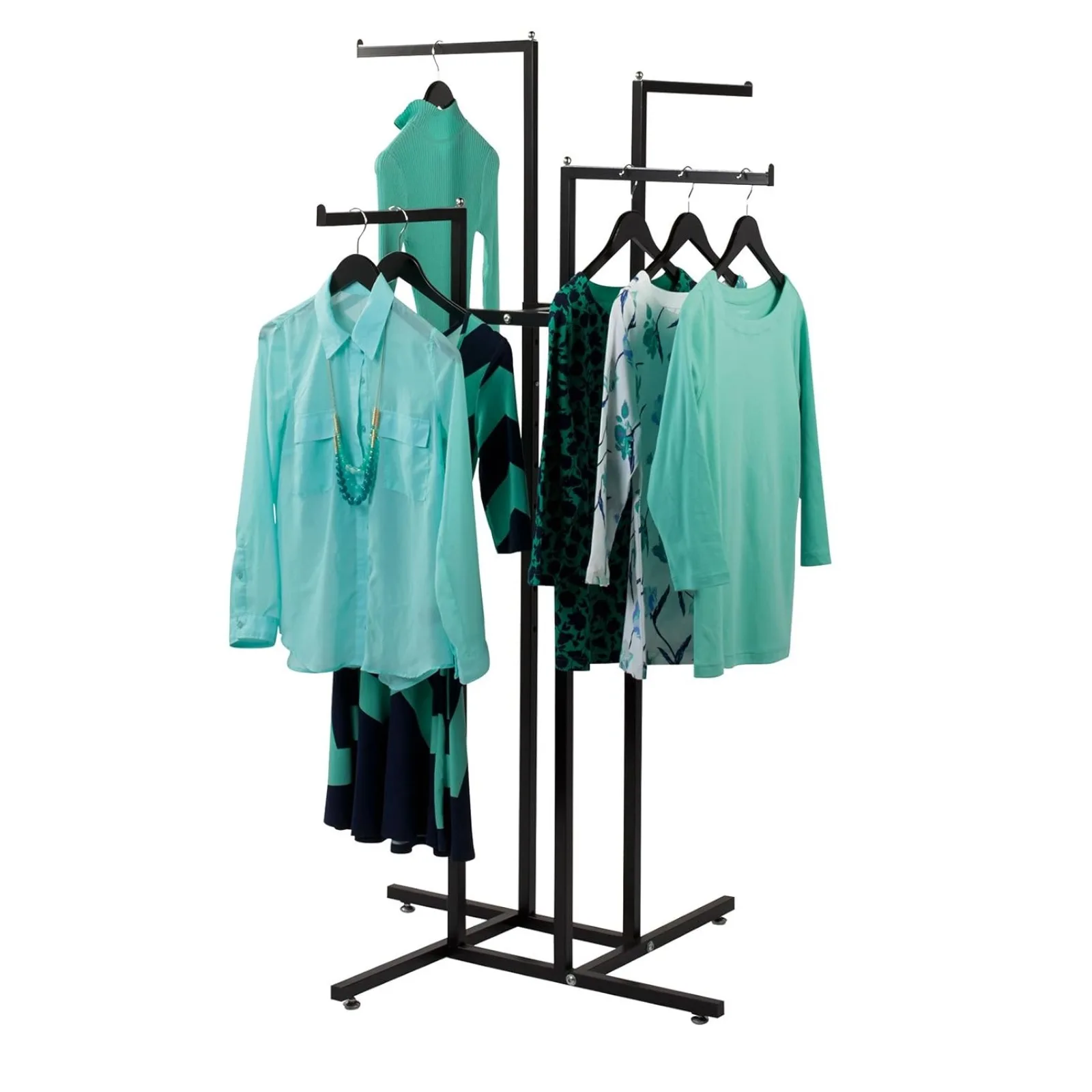 US SSWBasics-Clothing Display Rack, 4 Way, Straight Arms, Black