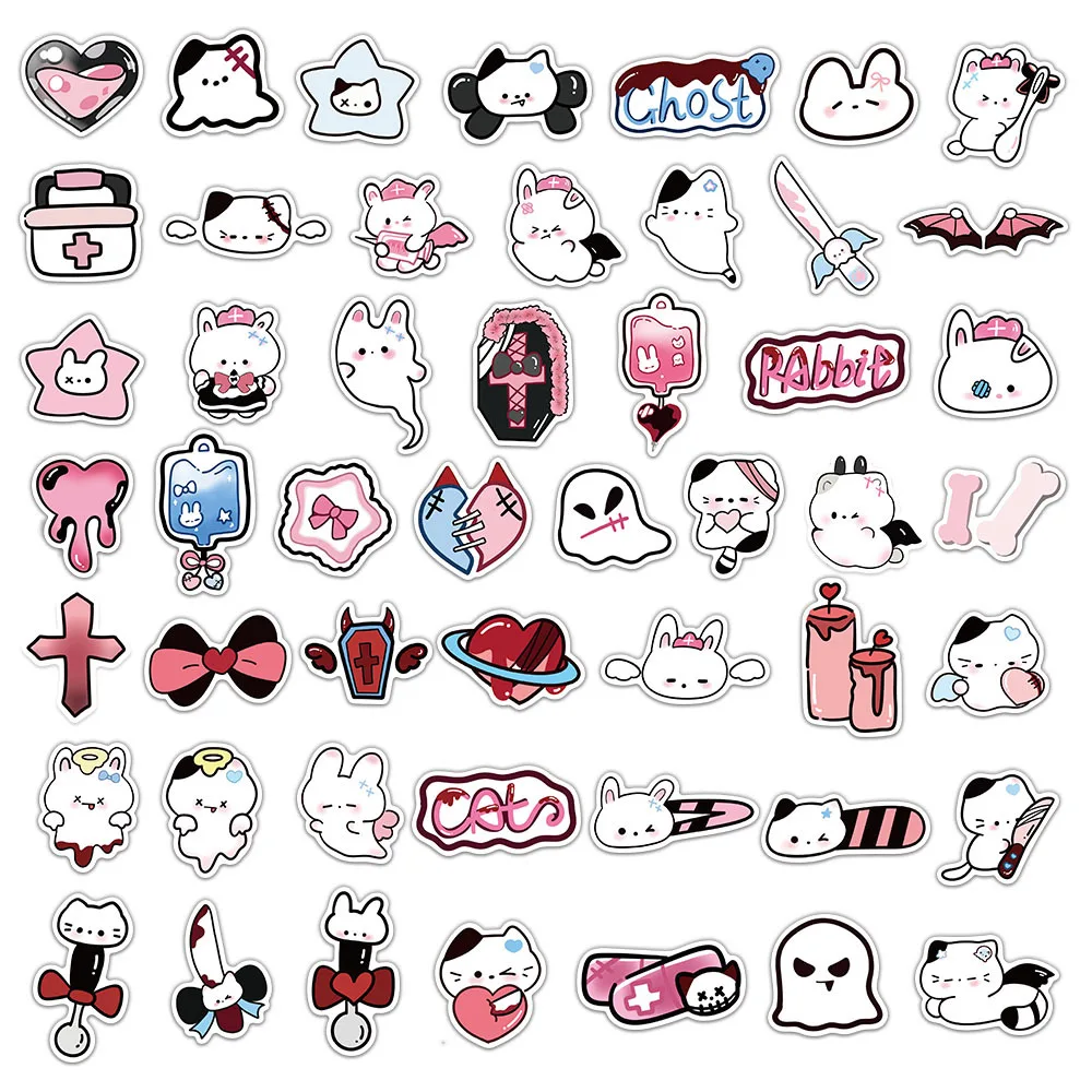 10/50PCS Cat rabbit Sticker Aesthetic Decorative Graffiti Decal Luggage Laptop Cup Phone Guitar Scrapbook Children's stickers