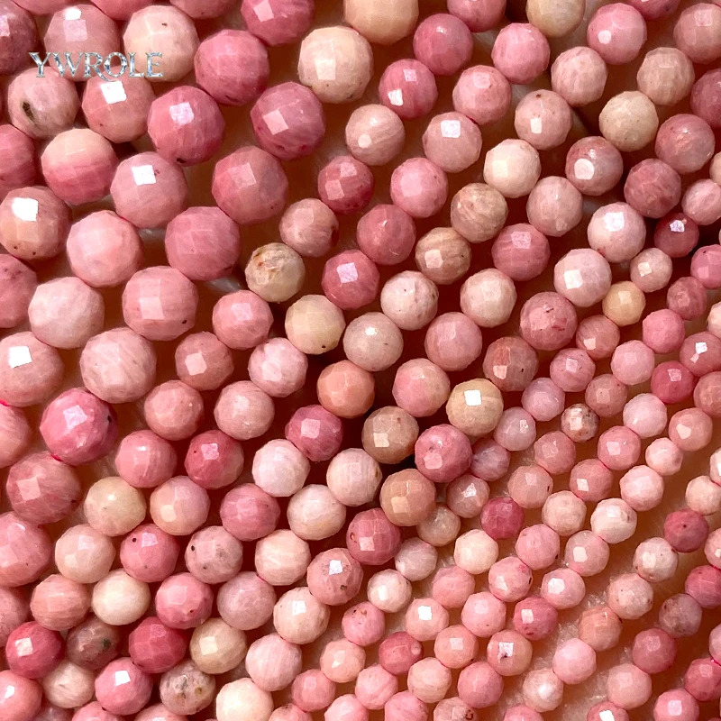 Faceted Round 2 3 4mm Natural Stone Rhodochrosite Loose Spacer Beads for Jewelry Making Diy Bracelets Charms Accessories 15''