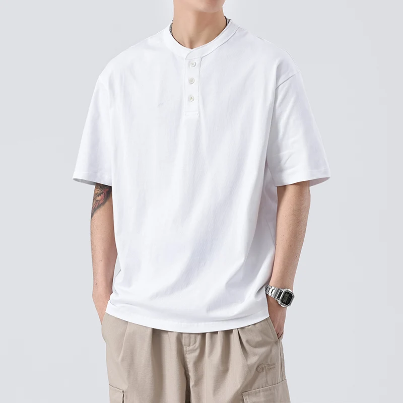 

SZYT612 Summer new trend of loose loose hundred casual cotton solid colour round neck short-sleeved T-shirt tide men's models