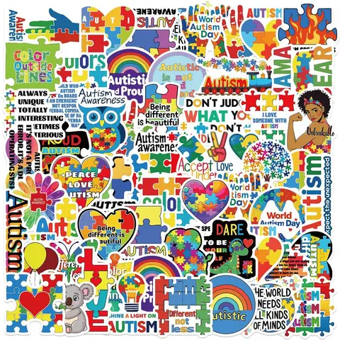 50Pcs Cartoon Autism Awareness Stickers - Waterproof Decor for Guitars, Notebooks & Luggage AnimeWorlds Store