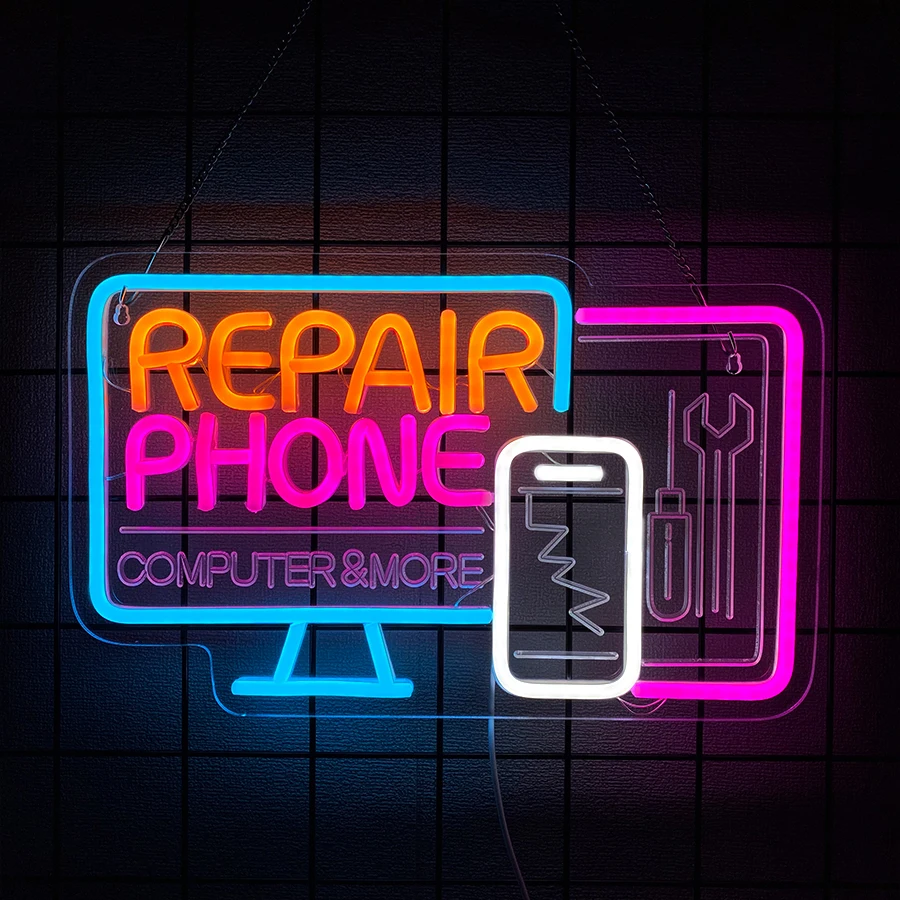 Electronics Repair Shops - Neon-Schilder für Handy-Reparatur, 3D-geschnitzte Ikonen von