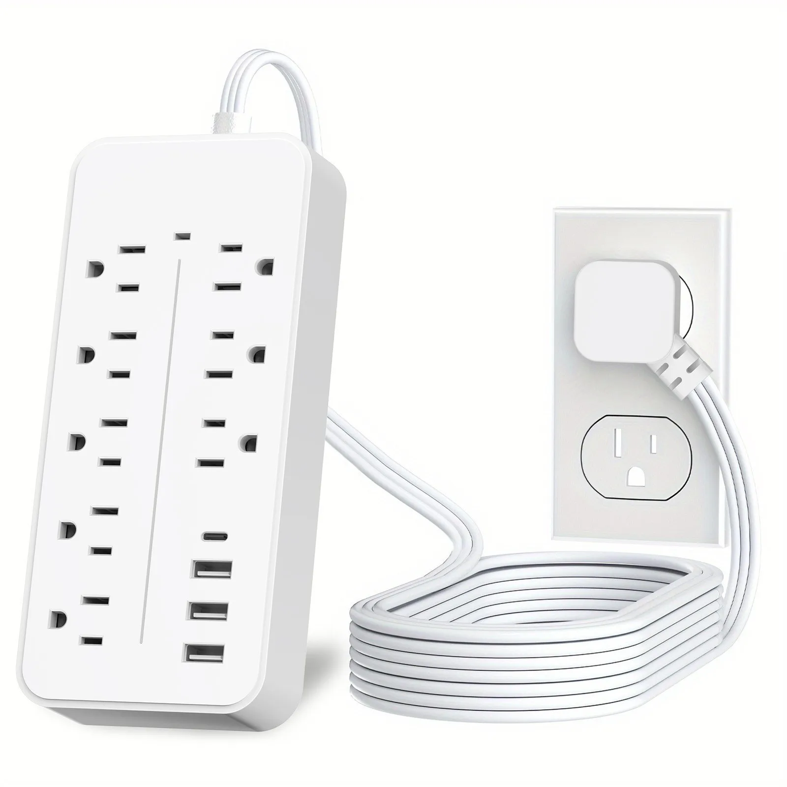 8AC Outlets US Power Strip Surge Protector with 3 USB and Type C Ports 5ft Cable