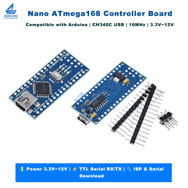 1PCS Nano ATmega168 Controller Board Compatible with Arduino Nano ATmega168PA-AU CH340C USB Driver Replace CH340G Module