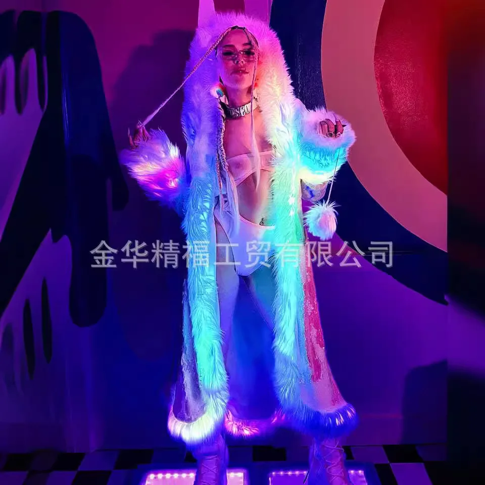 Long Coat Christmas Costume Carnival LED Sequined Stage Festival Performance Outfit Party Attire Western Cosplay Clothes Jackets