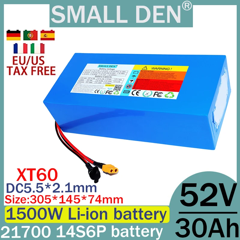 New 21700 52V 30ah lithium battery pack rechargeable 14S6P BMS 1500W motor high-power battery pack for swimming boats and boats