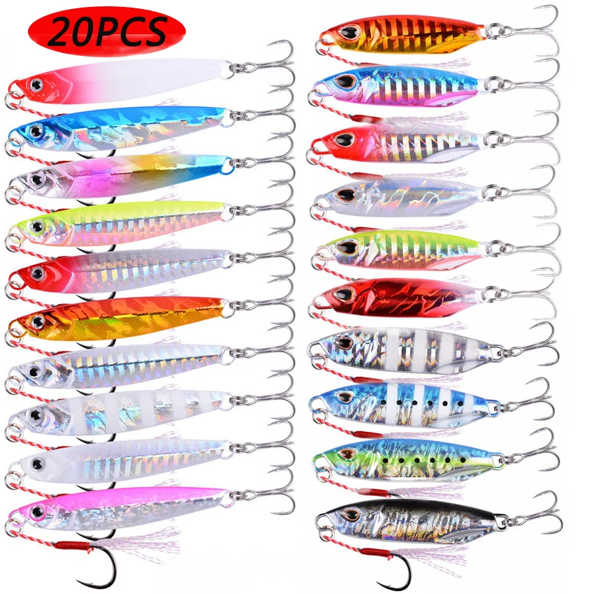 

20pcs Quality Metal Cast Jig Spoon Set 20g 30g 40g 60g Shore Casting Jigging Fish Sea Bass Fishing Lure Artificial Bait Tackle