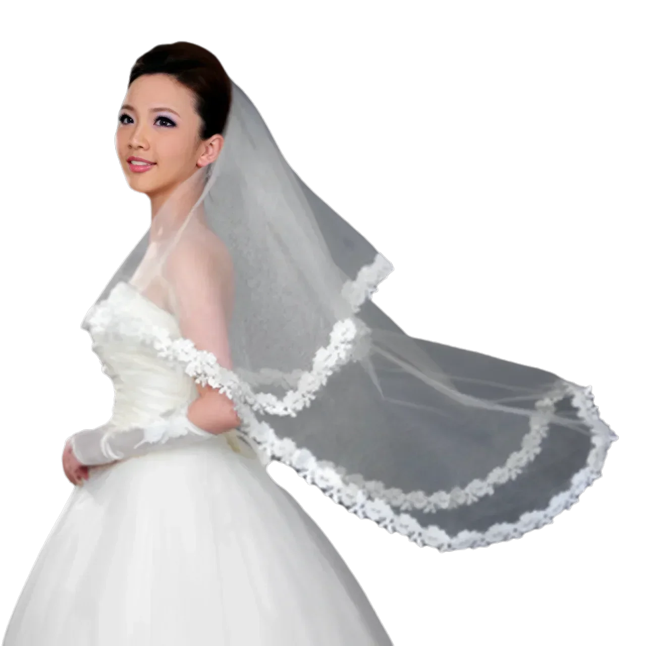 

Кружевная свадебная фата, одноуровневая аппликация, свадебное короткое лицо, цветочный край, без расчески