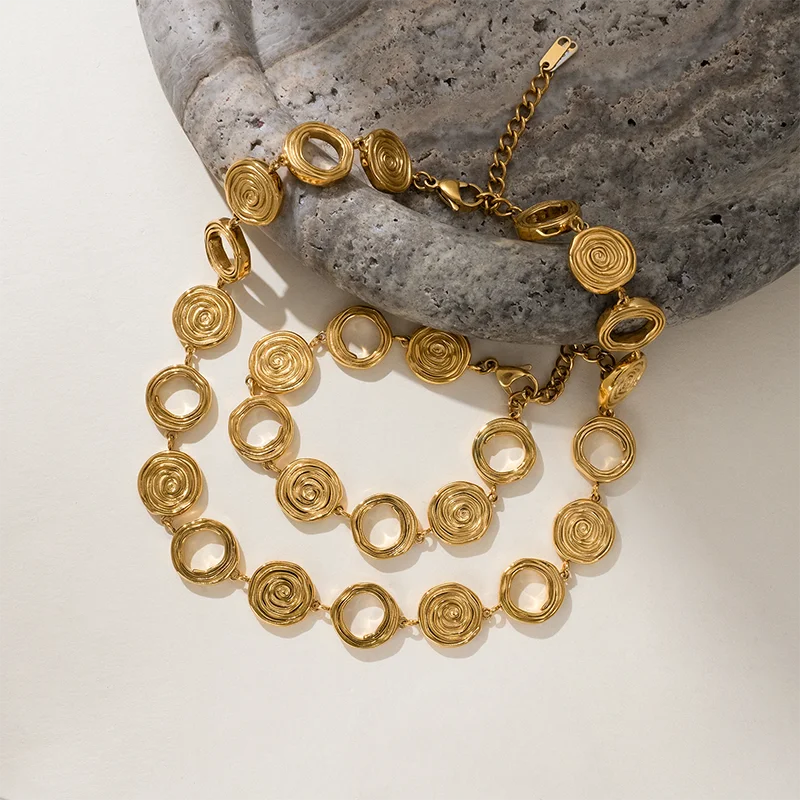 Circle Thread statement Necklace Stainless Steel necklaces for women Vintage chunky stainless steel jewelry Tarnish Free