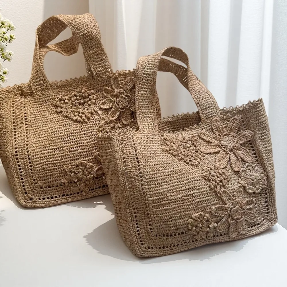 High Quality Raffia Handbag Versatile Handwoven Bag Niche Beach Texture Unique Fashion Simple Casual Daily Retro Straw Premium