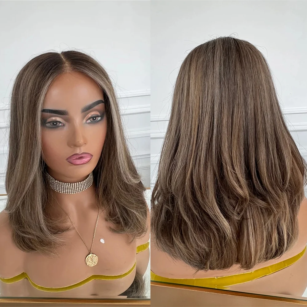 

Balayage Brown Blonde Mix Colored Bob Wig Glueless Party Daily Use Lace Front Wig for Women Synthetic Short Bob Wig Pre Pluck