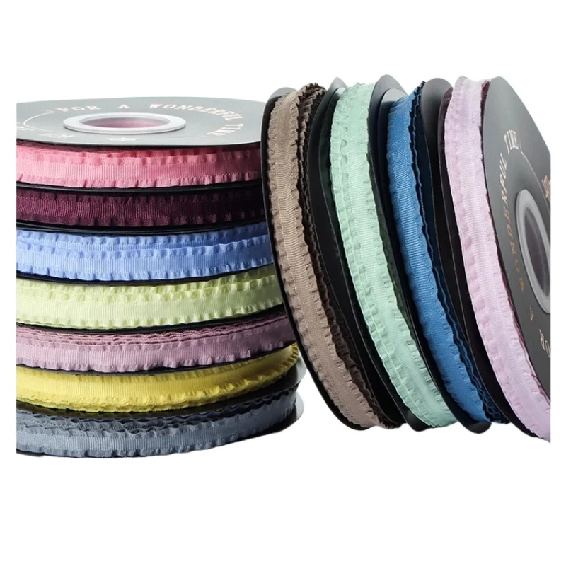 10yards/roll 1cm Double Ruffles Lace Ribbon Wedding Birthday Party Gift Package Supplies DIY Clothing Hair Accessories Ribbon