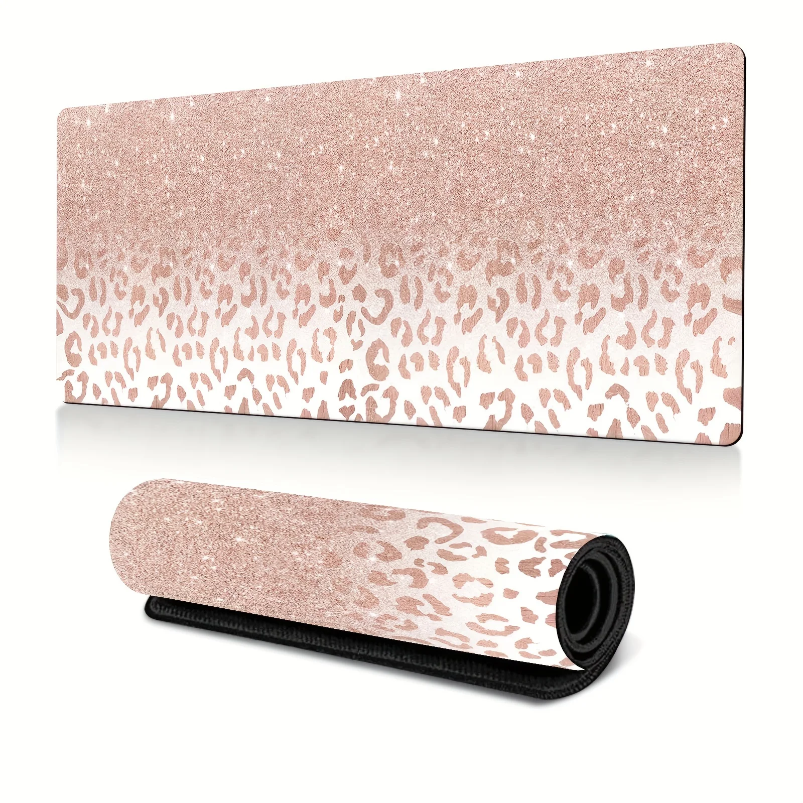 

Коврик для мыши с леопардовым принтом розовой розы, настольный коврик с прошитыми краями, нескользящая резиновая основа, большой офисный декор для женщин