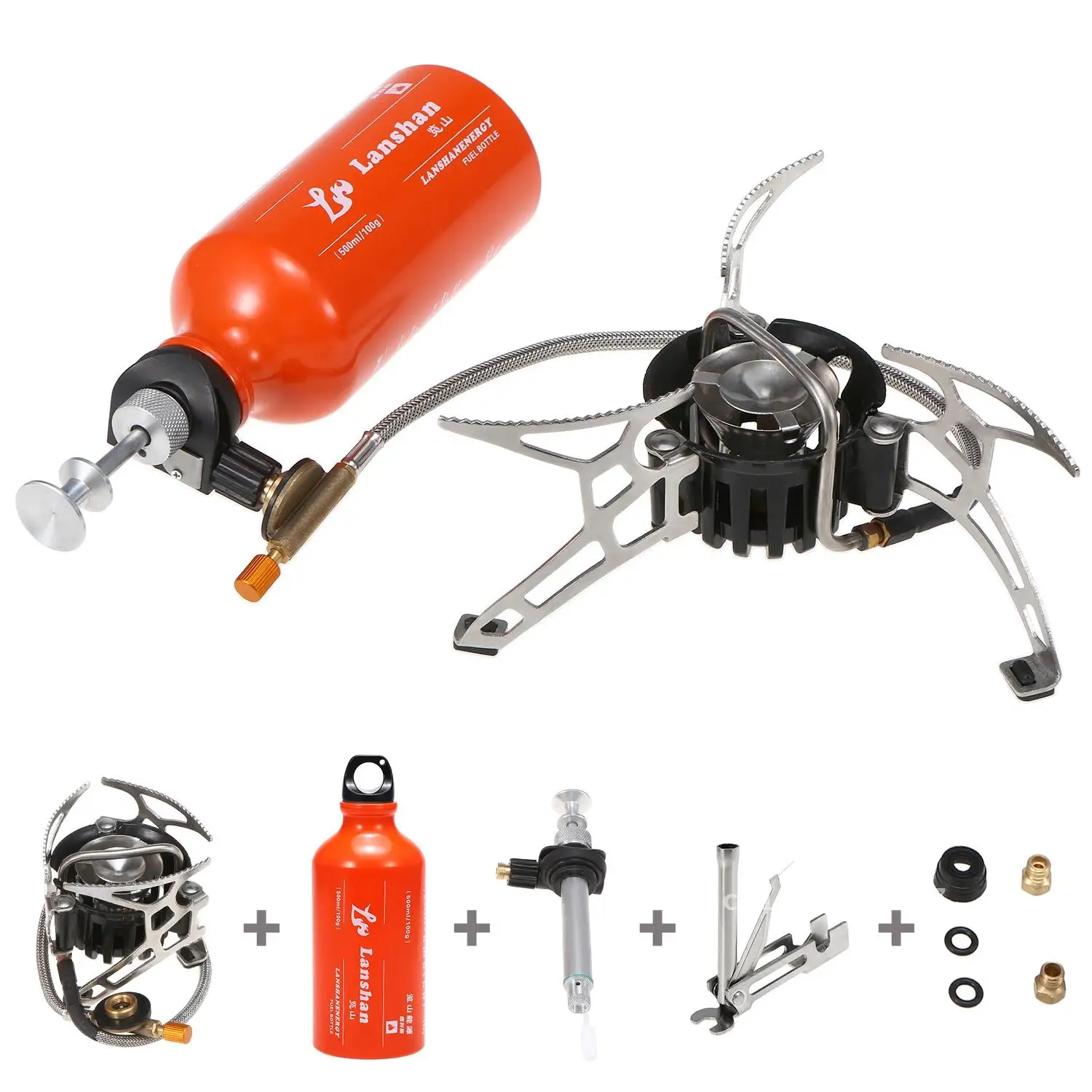 Outdoor Camping Stove Multi Fuel Oil Stove with 500ml Gasoline Fuel Bottle for Diesel Alcohol