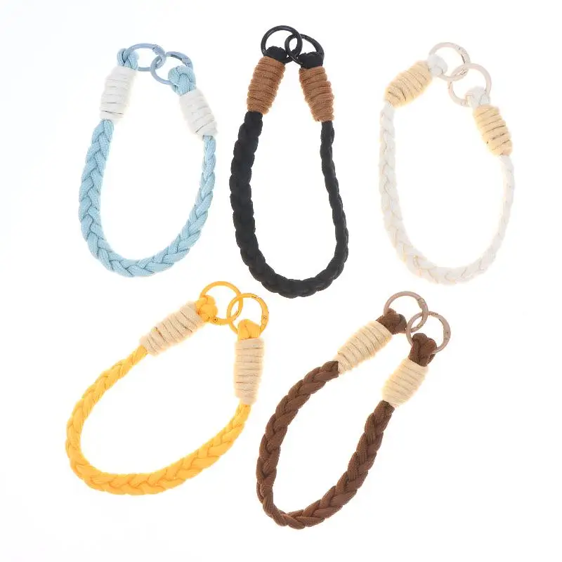 Dopamine Four Strand Braided Short Phone Lanyard Color Blocked Cable Knit Wrist Strap Spacer