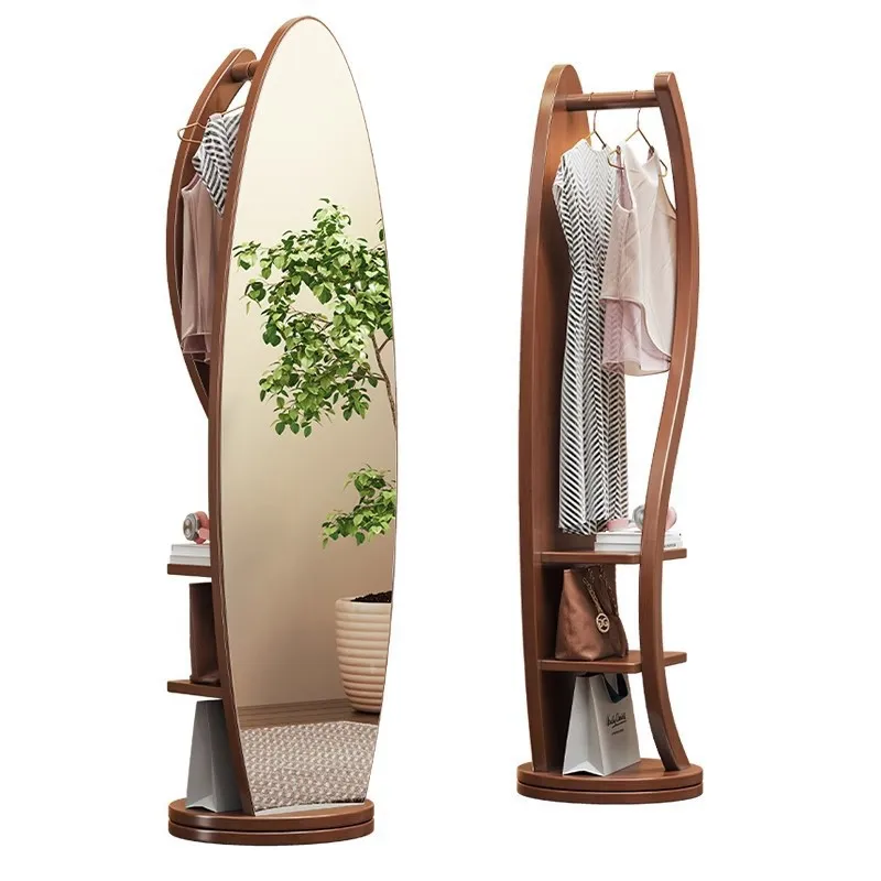 Solid wood full-body mirror floor mirror household rotatable full-length mirror hanging hanger integrated bedroom light luxury f