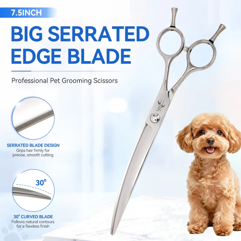 Crane Super Serrated Design Curved Scissors High-end Shears VG10 Steel Professional Pet Grooming Use Precise Thick Hair Cutting