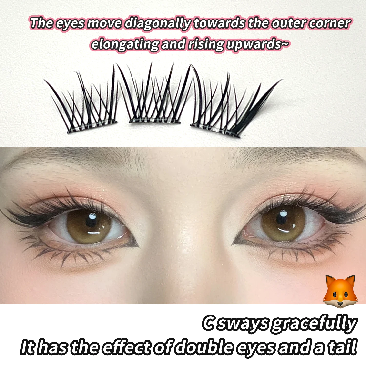 Life Girls Glue-Free False Eyelashes C-Curl Fox-Style Slanted Comic Eyes Thick  Segmented Upper lashes Self-Adhesive Eyelashes