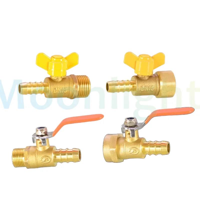 Butterfly Handle Brass Barbed Ball Valve 1/8 3/8\'\' 1/4 Male Female Thread Connector Joint Copper Pipe Fitting Coupler 8/10/12mm