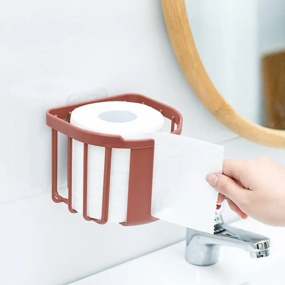 Punch-free Wall-mounted Round for Toilet Lightweight Adhesive Paper Holders Tissue Basket Paper Storage Box Roll Paper Rack