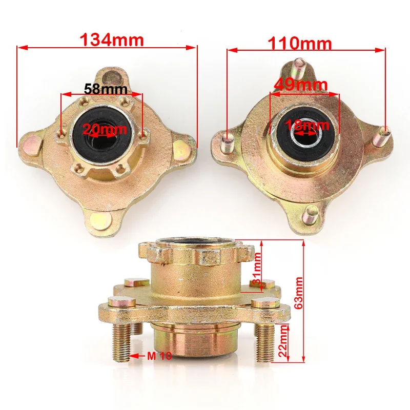 17mm-20mm 110mm*4 STUD Front Brake Disc Wheel Hub Fit For DIY 150cc 200cc 250cc ATV Go Kart UTV Buggy Golf Cart Quad Bike Parts