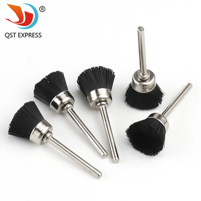 5Pcs 3mm Mandrel 뻣뻣한 연마 나일론 컵 브러시 연마 도구 버핑 휠 로타리 도구 45mm 길이 그라인드 액세서리