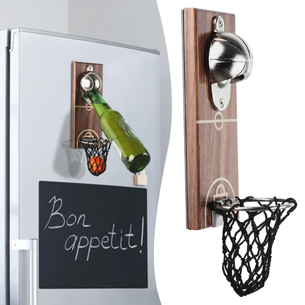 Fantastico apribottiglie con telaio da basket, apribottiglie in legno montato a parete per adesivi