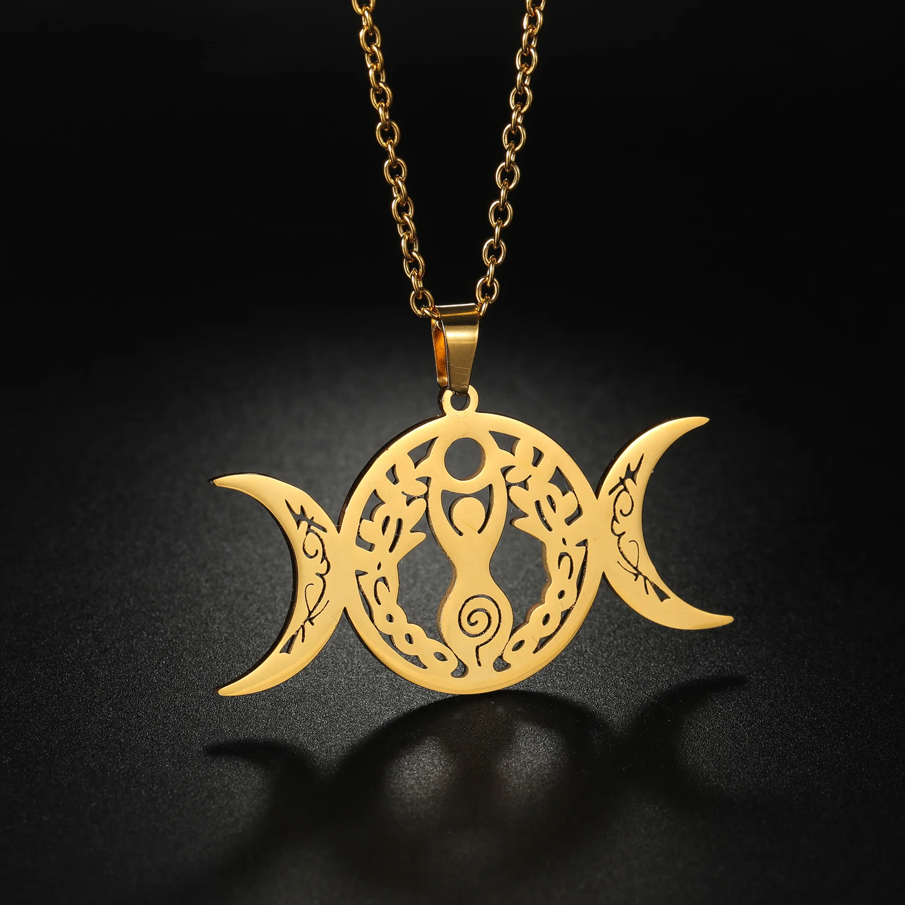 Islamic Son Star Double Moom Pendant Necklace for Women Men Stainless Steel Evil Eye   Fashion Jewelry for Friend Birthday Gift image 6
