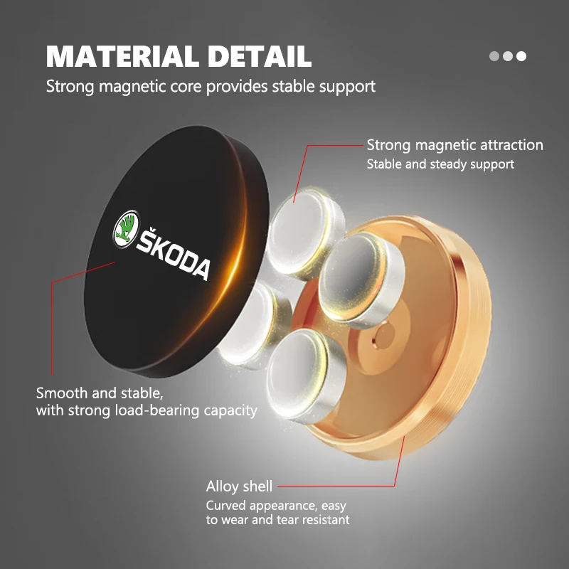 

Skoda Logo Magnetic Car Phone Holder Alloy Dashboard GPS Stand For Kamiq MK3 Roomster Rapid Kodiaq Karoq Fabia Enyaq