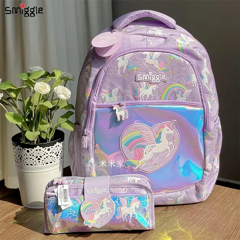 Australian Smiggle Student Lightweight Large Backpack Rainbow White Horse Children's Backpack Cartoon Pencil Case