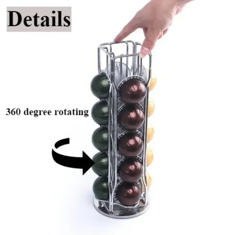 Coffee Pods Storage Holder Holds 20 Vertuoline Capsules 360 Degree Rotation Coffee Pods Storage Rack Home Use Metal Dispenser