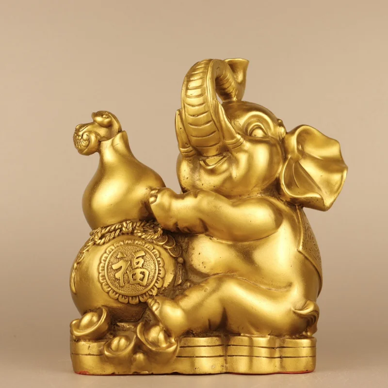 Brass Fu Lu Auspicious Ornaments Copper Gourd Elephant Home Decorative Crafts