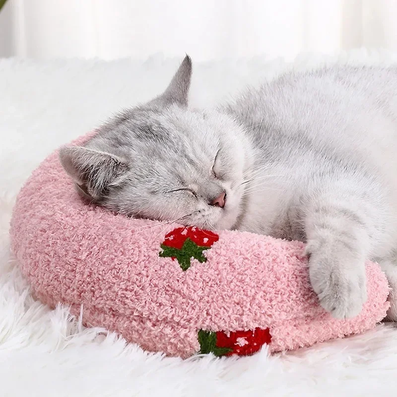 Haustierkissen für Katzen und Hunde, weicher Plüsch, dicke Füllung, Halswirbelstütze, hypoallergen, waschbarer Bezug, tiefer Schlaf, U-förmige Katze und – Detail 12