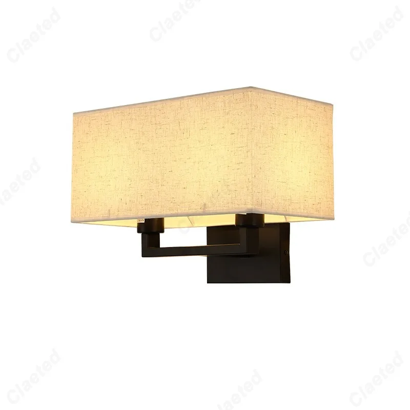 Simples LED dupla cabeça lâmpada de parede, abajur tecido, quarto, cabeceira, farol, interior, decoração de casa, luminária, E27
