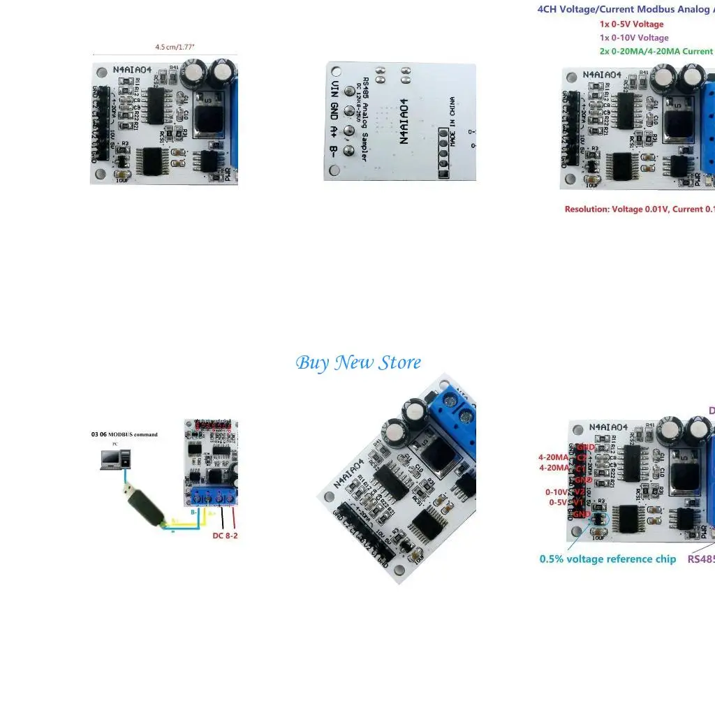

20ce 4-20MA RS485 Ток напряжения аналоговый коллектор Adcmodbus RTU 4-канальный модуль сбора тока напряжения