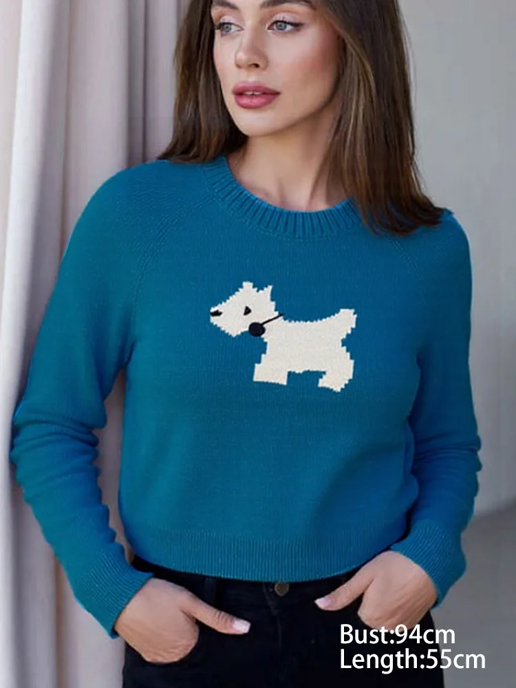 

New Fashion Dog Printing Pullovers Knitted Sweaters Casual Loose Long Sleeve Women's Sweater Autumn Winter Office Lady Clothes