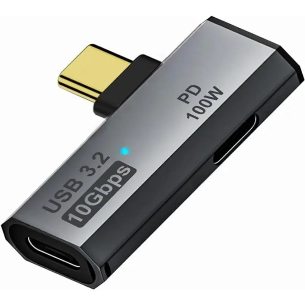 L‑Shape USB‑C Right Angle Adapter, 100W PD Fast Charge USB3.2 10Gbps Data Transfer Type‑C Male to Female Converter
