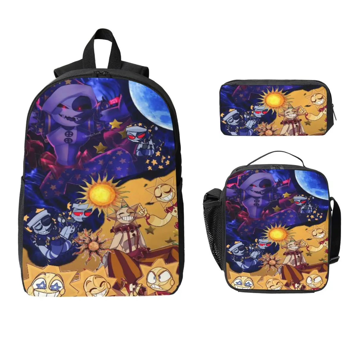 

3Pcs Sundrop And Moondrop Fnaf merch Backpack Set Pencil Boxes Bookbag Sets with Lunch Box For School Students Knapsack