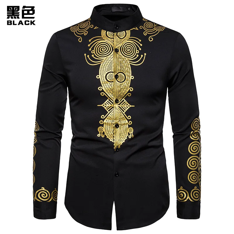 2023 Spring Season Men\'s Long Sleeve Shirt Printed Personality Cute Top Korean Fashion Street Dress Luxury Evening Dress