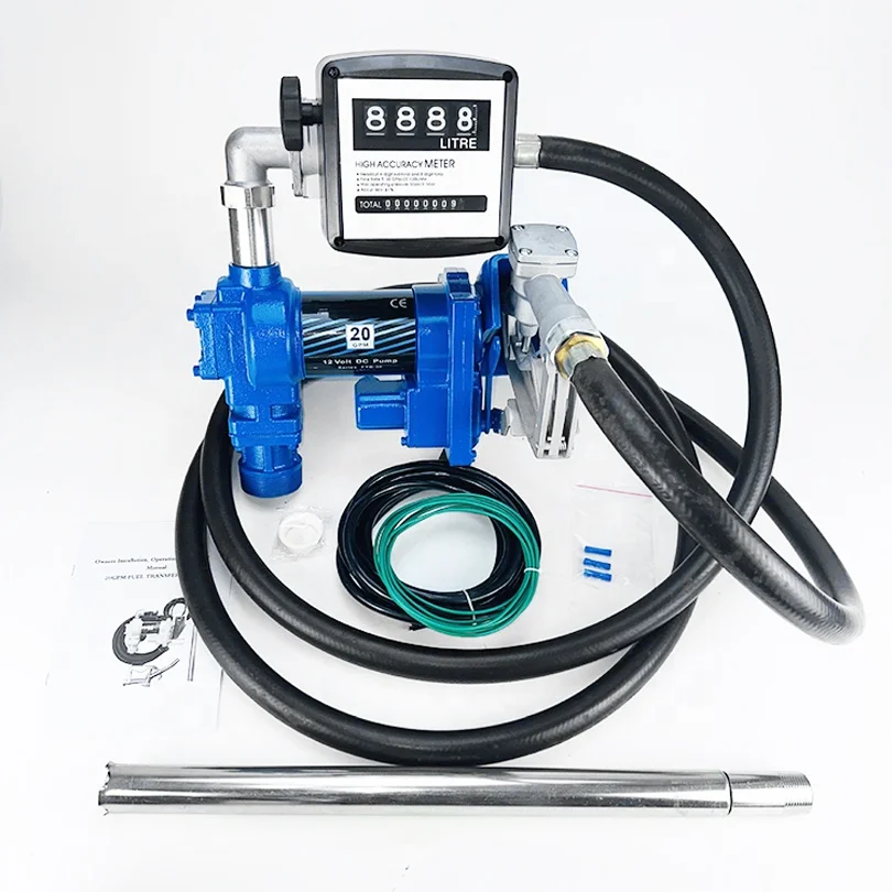 12V DC 20GPM Fuel Transfer Pump Pump with Nozzle Kit for  Red with Flow Meter