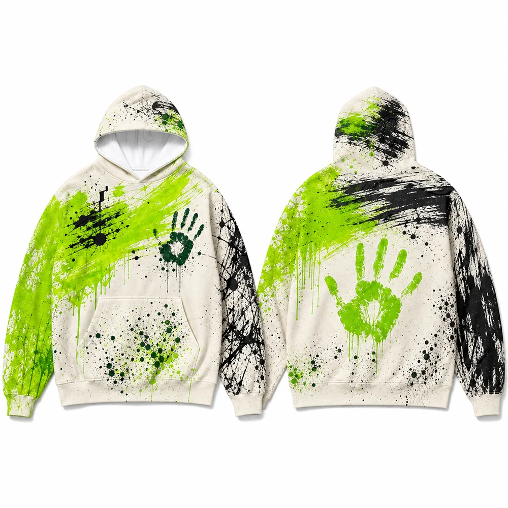 3D Abstract Paint Splatter Handprint Hoodie Parent-Child Creative Art Club Long Sleeve Pullover Sweatshirt Harajuku Streetwear