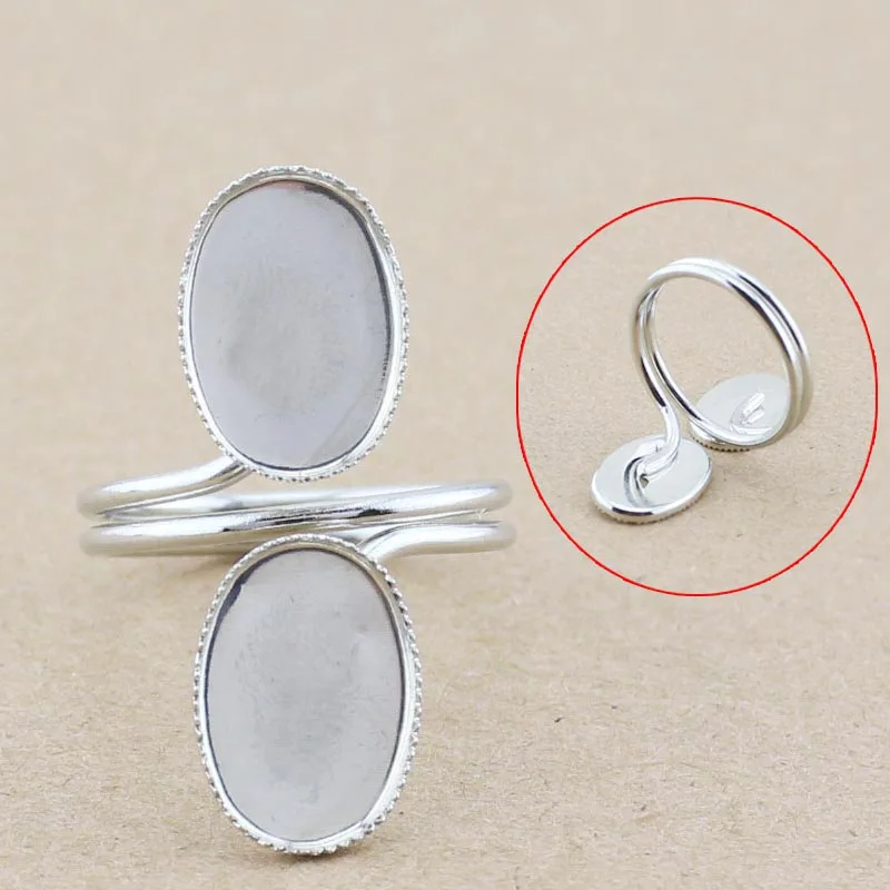 Adjustable Double Pads Blank Base Swirl Ring Glue On Oval Cabochon Jewelry Craft Findings