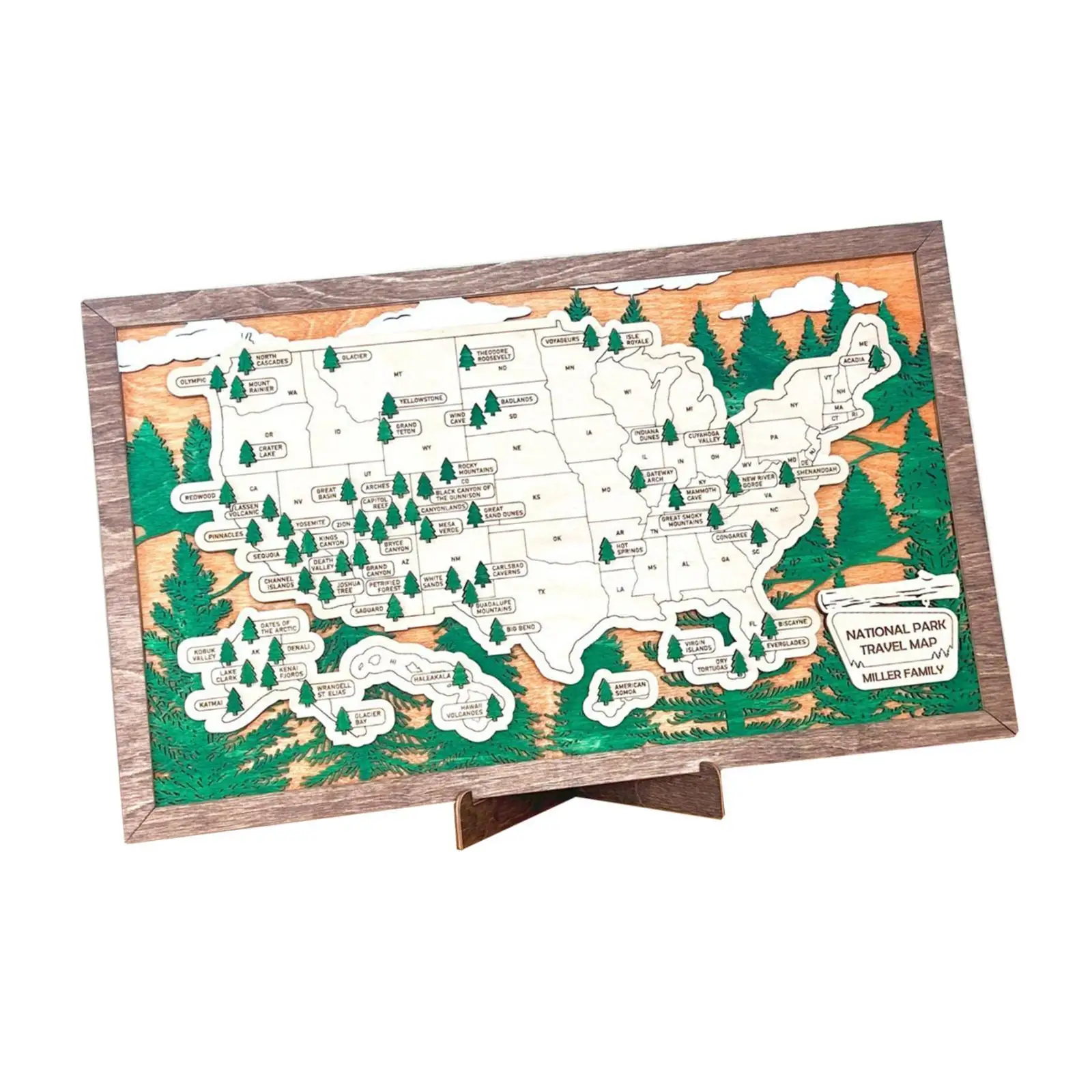 Wood US National Park Wall Hanging Map Travel Tracker Home Artwork for Adventure Loving Families