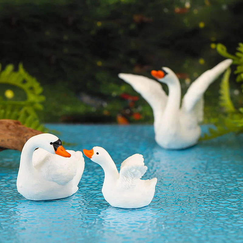 Mini White Swan Decoration Cartoon Goose Figurine Micro Landscape Dollhouse Miniature Toy Car Ornament
