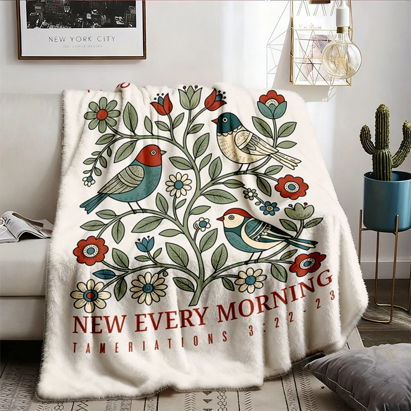 Christian Flannel Blanket Mercies Are New Every Morning, Floral Bible Verse Flannel Throw, Faith Based Cozy Blanket