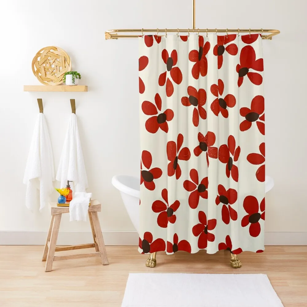 

Red Flower Festive Pattern Painting by Christie Olstad Shower Curtain Shower For Bathrooms Bathroom Accessorys Curtain