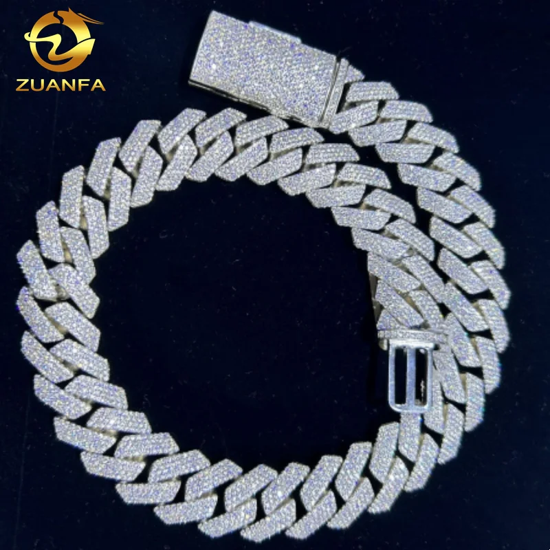 

15MM 18MM 20MM Heavy Cuban Chain Custom Hip Hop Iced Out Jewelry Moissanite Diamond 925 Cuban Link Chain